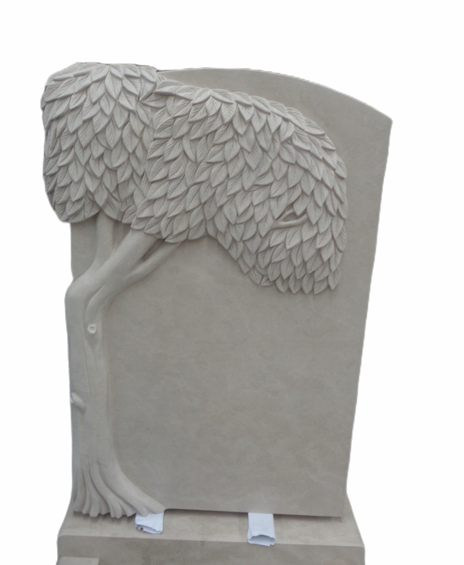 Einzelgrabstein, Grabstein mit Baum aus Ocean Beige